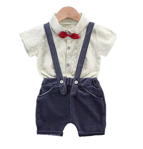 Half Sleeve All over Print Cotton Shirt with Dungaree Shorts & Bow