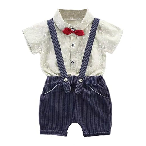Half Sleeve All over Print Cotton Shirt with Dungaree Shorts & Bow