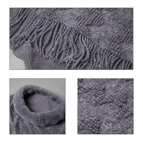 Women's Turtle Neck Warm Sequin Parka Mid-Thigh Cape Coat Wrap Winter Poncho