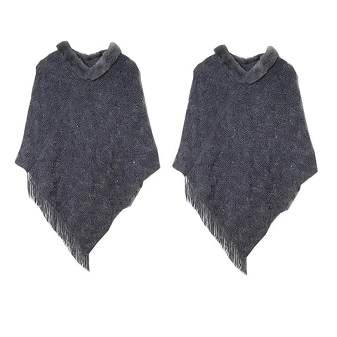 Women's Turtle Neck Warm Sequin Parka Mid-Thigh Cape Coat Wrap Winter Poncho