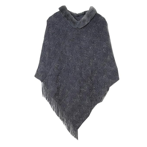 Women's Turtle Neck Warm Sequin Parka Mid-Thigh Cape Coat Wrap Winter Poncho