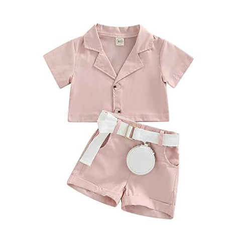 Girls Luxury Western Crop Top Shirt With Shorts Belt And Purse Party Co-ord Set