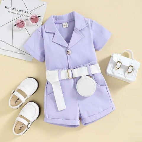 Girls Luxury Western Crop Top Shirt With Shorts Belt And Purse Party Co-ord Set