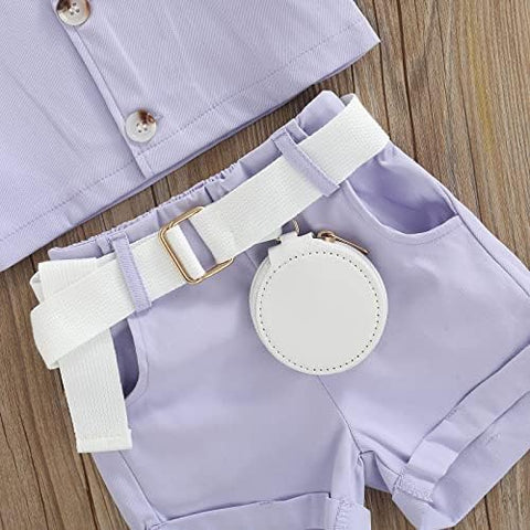 Girls Luxury Western Crop Top Shirt With Shorts Belt And Purse Party Co-ord Set