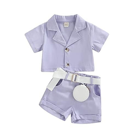 Girls Luxury Western Crop Top Shirt With Shorts Belt And Purse Party Co-ord Set