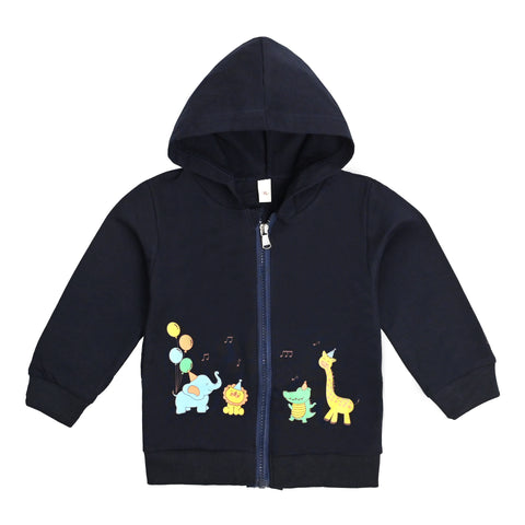 Jungle Print Pre-Winter Cotton Front Open Zipper Sweatshirt Hoodie for Kids
