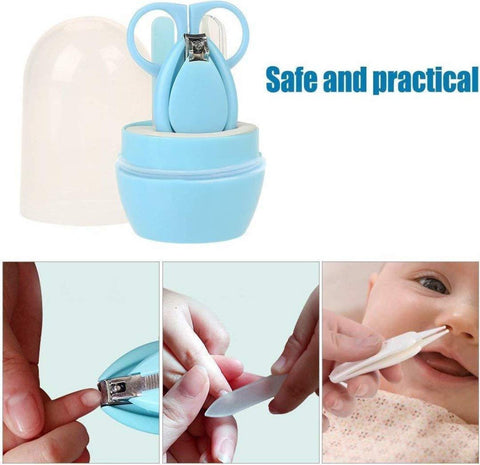 Baby Nail Care Kit with Cartoon Case with Scissors and Nail Clipper, Filer and Nose Tweezer (Grey)