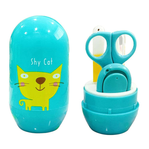Baby Nail Care Kit with Cartoon Case with Scissors and Nail Clipper, Filer and Nose Tweezer (Sea Green)
