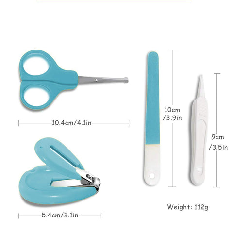 Baby Nail Care Kit with Cartoon Case with Scissors and Nail Clipper, Filer and Nose Tweezer (Blue)