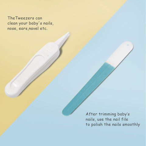 Baby Nail Care Kit with Cartoon Case with Scissors and Nail Clipper, Filer and Nose Tweezer (Blue)