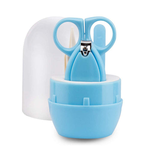 Baby Nail Care Kit with Cartoon Case with Scissors and Nail Clipper, Filer and Nose Tweezer (Blue)