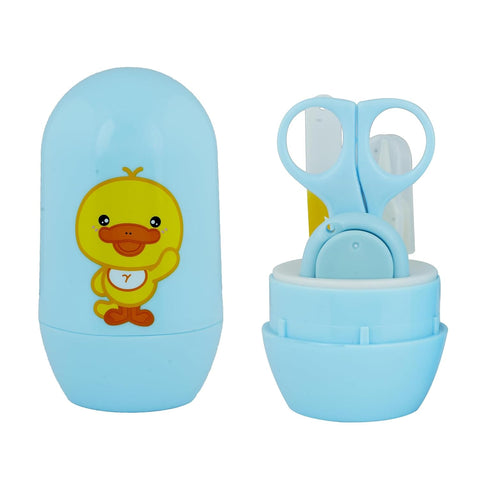 Baby Nail Care Kit with Cartoon Case with Scissors and Nail Clipper, Filer and Nose Tweezer (Blue)