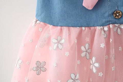 Girl's Cute Sleeveless Denim Tutu Princess Frock Dress With Hat