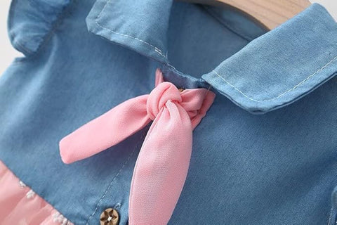 Girl's Cute Sleeveless Denim Tutu Princess Frock Dress With Hat