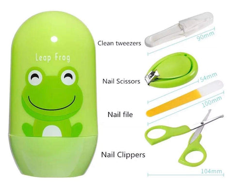 Baby Nail Care Kit with Cartoon Case with Scissors and Nail Clipper, Filer and Nose Tweezer (Lime Green)