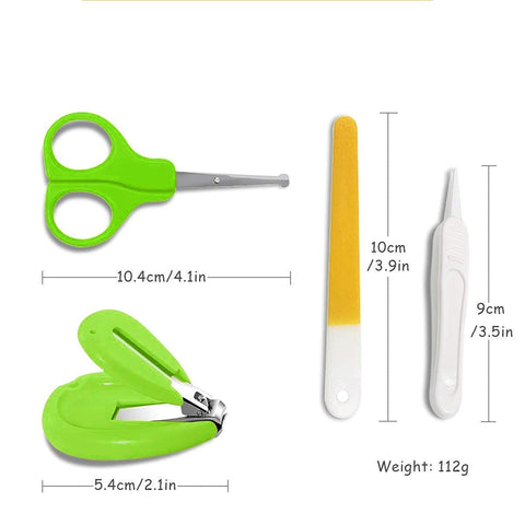 Baby Nail Care Kit with Cartoon Case with Scissors and Nail Clipper, Filer and Nose Tweezer (Lime Green)