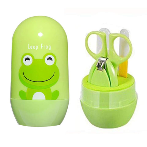 Baby Nail Care Kit with Cartoon Case with Scissors and Nail Clipper, Filer and Nose Tweezer (Lime Green)
