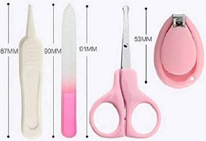 Baby Nail Care Kit with Cartoon Case with Scissors and Nail Clipper, Filer and Nose Tweezer (Pink)