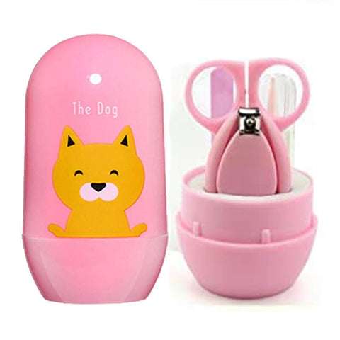 Baby Nail Care Kit with Cartoon Case with Scissors and Nail Clipper, Filer and Nose Tweezer (Pink)