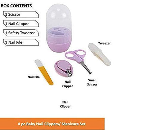 Baby Nail Care Kit with Cartoon Case with Scissors and Nail Clipper, Filer and Nose Tweezer (Purple)