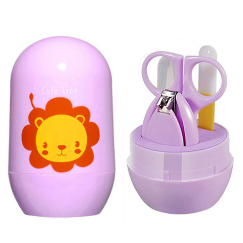 Baby Nail Care Kit with Cartoon Case with Scissors and Nail Clipper, Filer and Nose Tweezer (Purple)