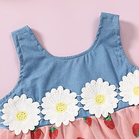 Girls Sleeveless Summer Cotton Net Berry Print Princess Frock Dress