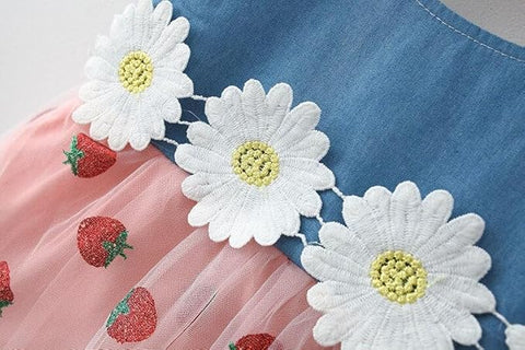 Girls Sleeveless Summer Cotton Net Berry Print Princess Frock Dress