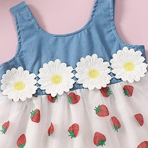Girls Sleeveless Summer Cotton Net Berry Print Princess Frock Dress
