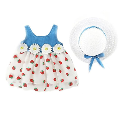 Girls Sleeveless Summer Cotton Net Berry Print Princess Frock Dress