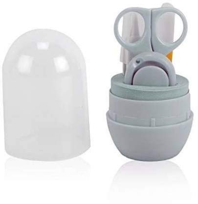 Baby Nail Care Kit with Cartoon Case with Scissors and Nail Clipper, Filer and Nose Tweezer (Grey)
