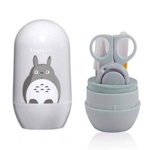Baby Nail Care Kit with Cartoon Case with Scissors and Nail Clipper, Filer and Nose Tweezer (Grey)