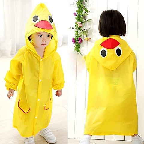 Kid's Yellow Duck Cartoon Waterproof Raincoat Rain Jacket Suit with Hood and Storage Pouch for Young Toddler Tween School Boys and Girls