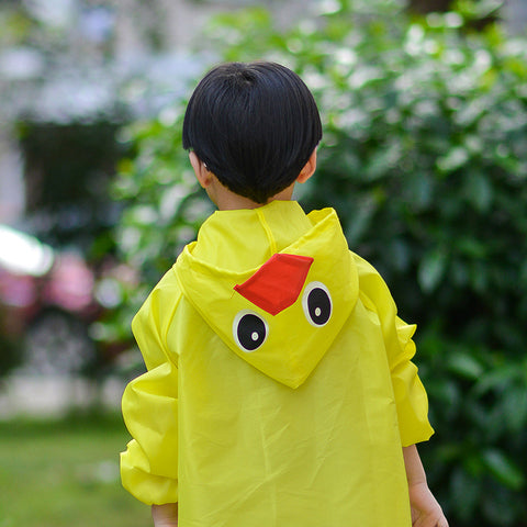 Kid's Yellow Duck Cartoon Waterproof Raincoat Rain Jacket Suit with Hood and Storage Pouch for Young Toddler Tween School Boys and Girls