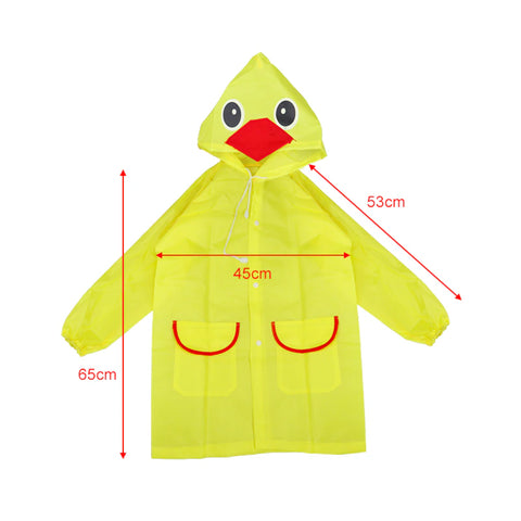 Kid's Yellow Duck Cartoon Waterproof Raincoat Rain Jacket Suit with Hood and Storage Pouch for Young Toddler Tween School Boys and Girls