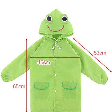 Kid's Green Cartoon Frog Waterproof Raincoat Rain Jacket Suit with Hood and Storage Pouch for Young Toddler Tween School Boys and Girls