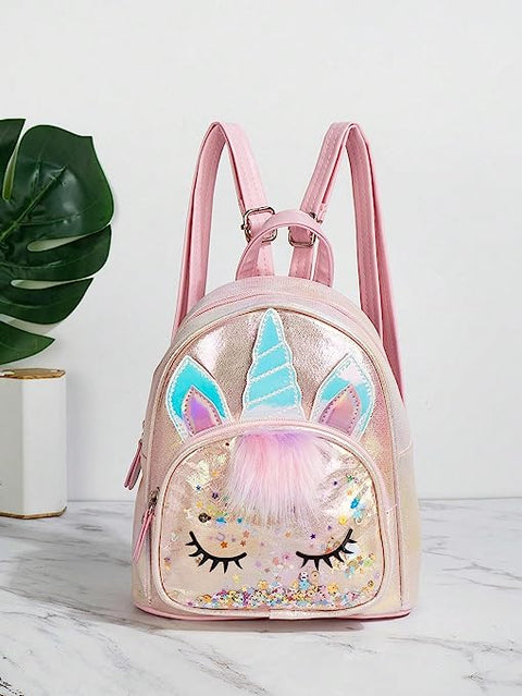 Girl’s Luxurious Shiny Shimmer Glitter Light Pink 🦄 Unicorn Mini Bag Backpack Party Picnic Fancy Fashion School Bag Backpack for Girls