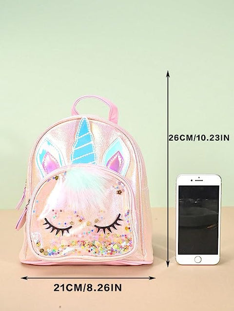 Girl’s Luxurious Shiny Shimmer Glitter Light Pink 🦄 Unicorn Mini Bag Backpack Party Picnic Fancy Fashion School Bag Backpack for Girls