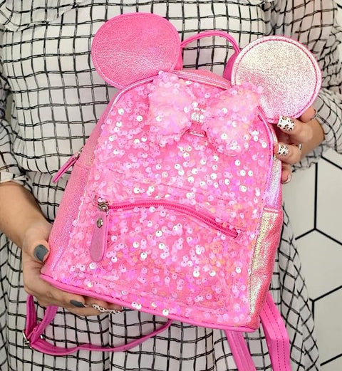 Girl’s Luxurious Shiny Dark Pink 💕Glitter Sequins Cartoon Mini Bag Backpack Party Picnic Fancy Fashion School Bag Backpack for Girls