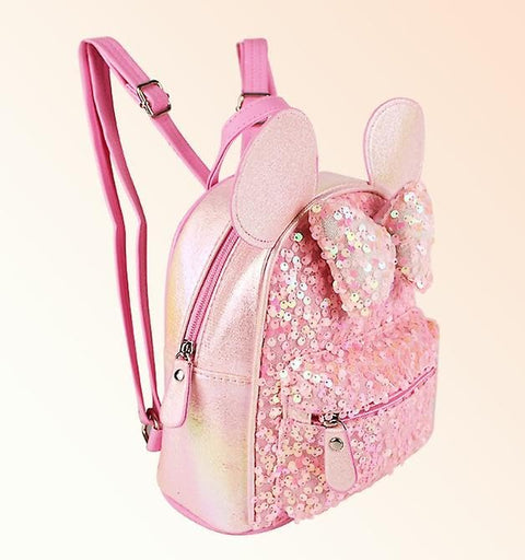 Girl’s Luxurious shiny Light Pink 💗Glitter Sequins Cartoon Mini Bag Backpack Party Picnic Fancy Fashion School Bag Backpack for Girls