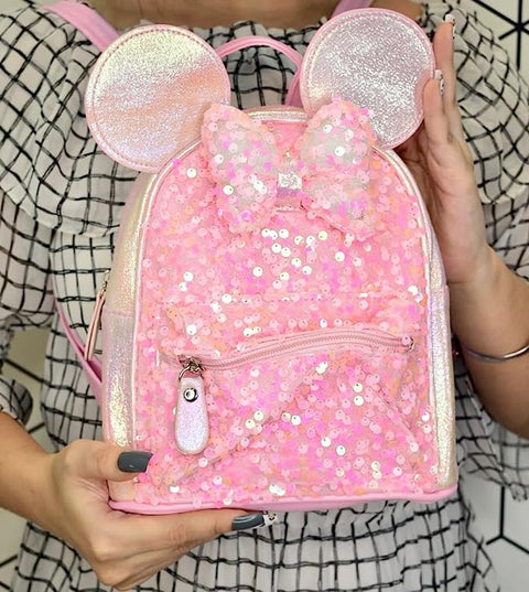 Girl’s Luxurious shiny Light Pink 💗Glitter Sequins Cartoon Mini Bag Backpack Party Picnic Fancy Fashion School Bag Backpack for Girls