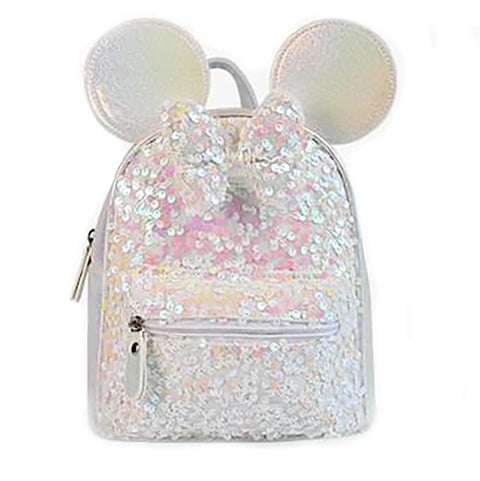 Girl’s Luxurious Shiny White Glitter Sequins Cartoon Mini Bag Backpack Party Picnic Fancy Fashion School Bag Backpack for Girls