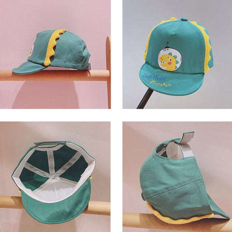 Kid's Teal Green Cartoon Dinosaur Summer Soft Brim Cotton Baseball Cap Sun Cap for Boys & Girls