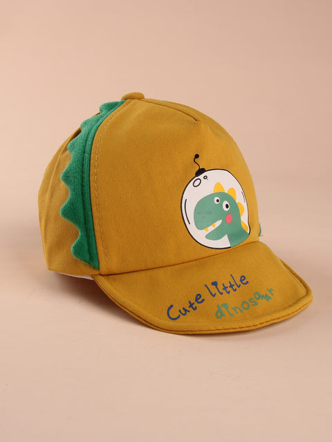 Kid's Mustard Yellow Cartoon Dinosaur Summer Soft Brim Cotton Baseball Cap Sun Cap for Boys & Girls