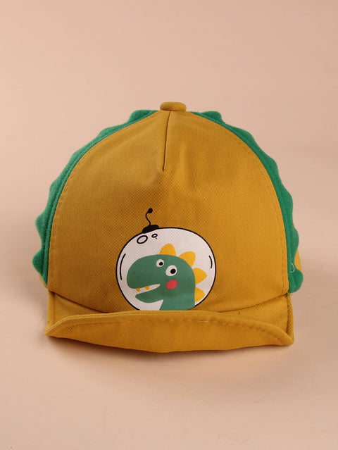 Kid's Mustard Yellow Cartoon Dinosaur Summer Soft Brim Cotton Baseball Cap Sun Cap for Boys & Girls