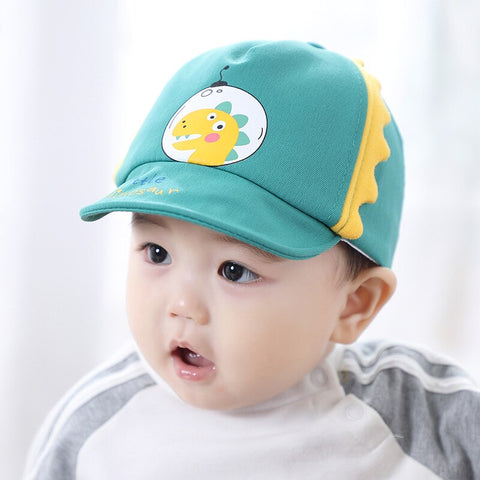 Kid's Teal Green Cartoon Dinosaur Summer Soft Brim Cotton Baseball Cap Sun Cap for Boys & Girls