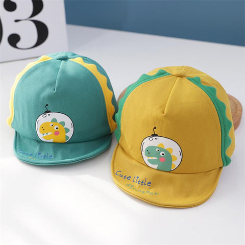 Kid's Mustard Yellow Cartoon Dinosaur Summer Soft Brim Cotton Baseball Cap Sun Cap for Boys & Girls