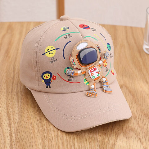 Kid's Space Adventure Tan Brown Astronaut Sun Cap Hat with Visor for Girls and Boys