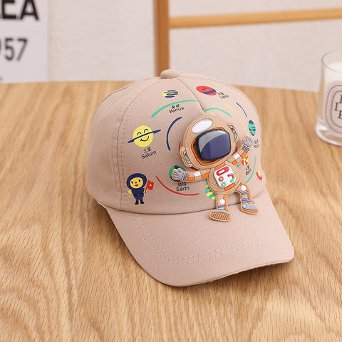 Kid's Space Adventure Tan Brown Astronaut Sun Cap Hat with Visor for Girls and Boys