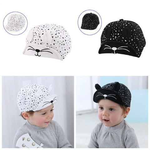 Cute Black 3D Ear Patch Children Boys Girls Sun Hat Cap Cotton Kids Summer Cap with Embroidered Visor for Infant Baby Boy Girl