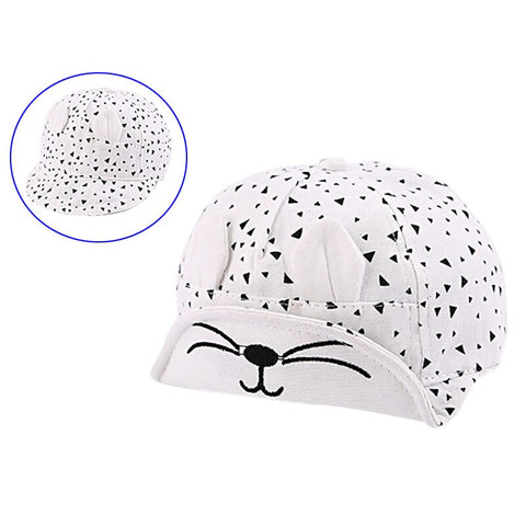 Cute White 3D Ear Patch Children Boys Girls Sun Hat Cap Cotton Kids Summer Cap with Embroidered Visor for Infant Baby Boy Girl